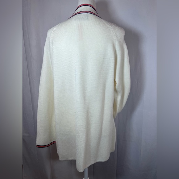 BONNIE LEE Division of Leroy Vintage Cream Red Blue Piping Wood Button Cardigan - Picture 2 of 7